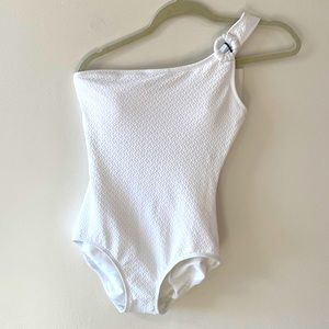 NWT Hermoza white one shoulder shape wear swimsuit with removable cups.